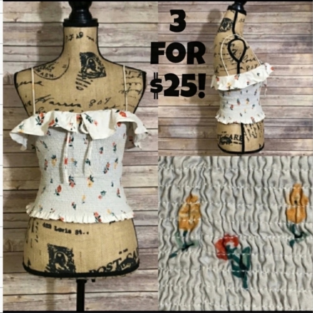 Zara Cream Floral Ruffle Trim Tube Top L - Picture 1 of 8